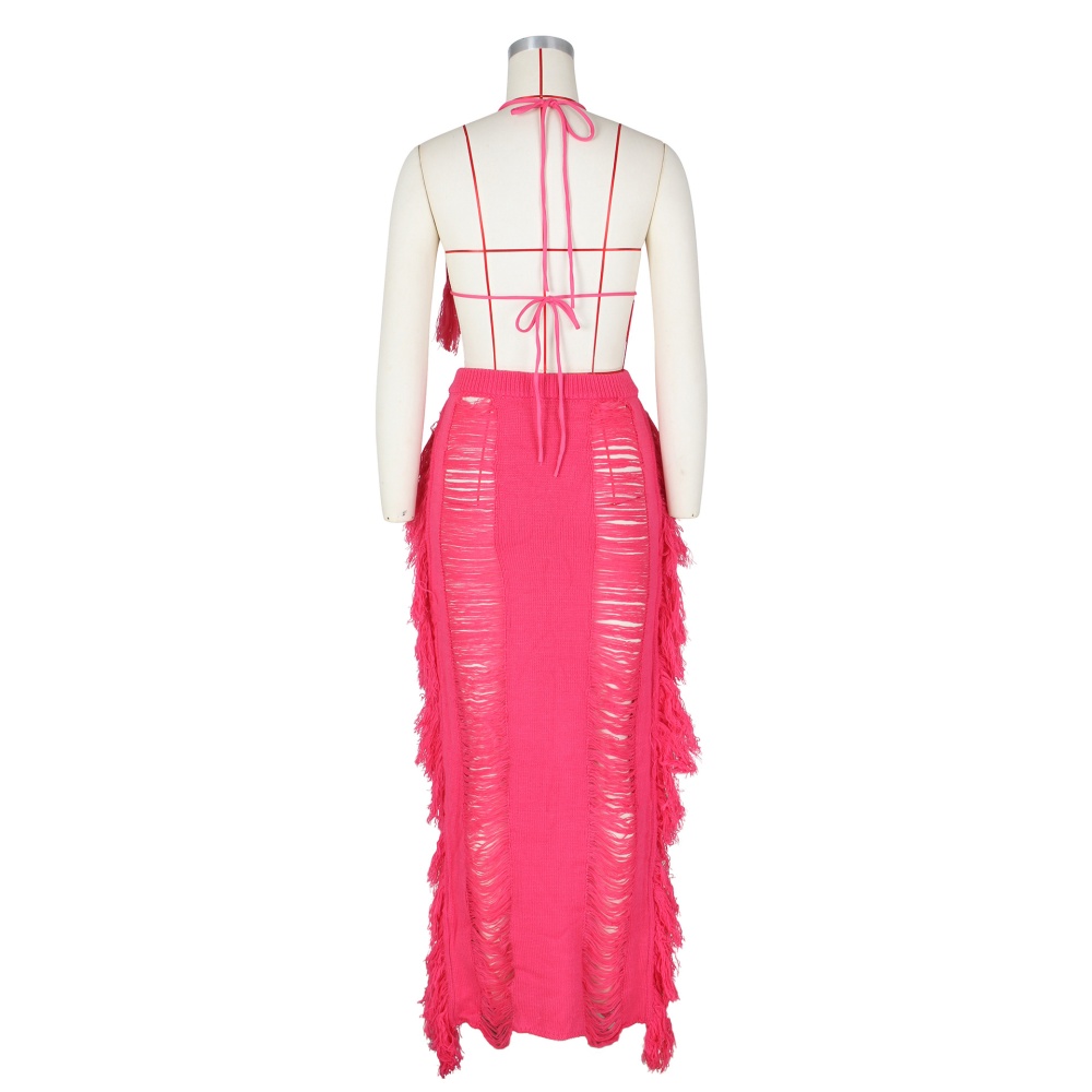 Tassels sexy knitted summer beach dress a set for women