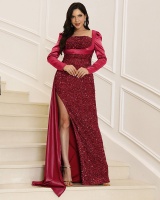 Banquet sequins evening dress flat shoulder dress for women