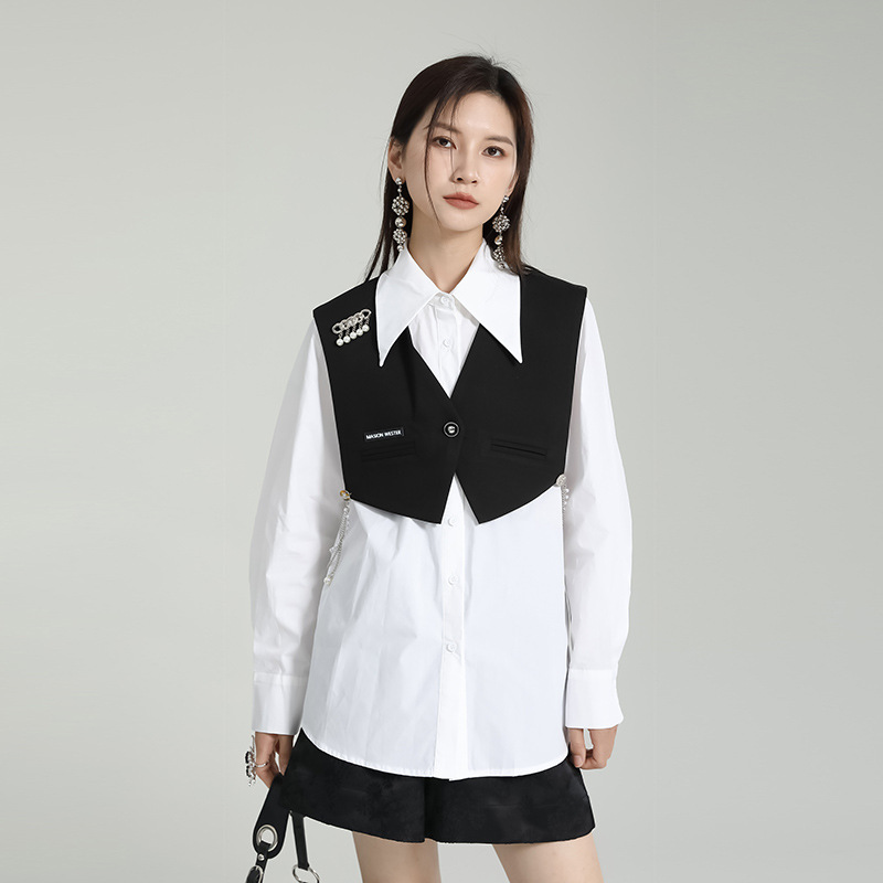 Pinched waist shirt waistcoat 2pcs set for women