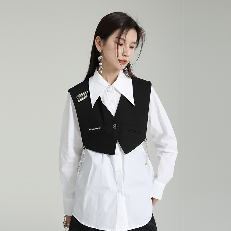 Pinched waist shirt waistcoat 2pcs set for women