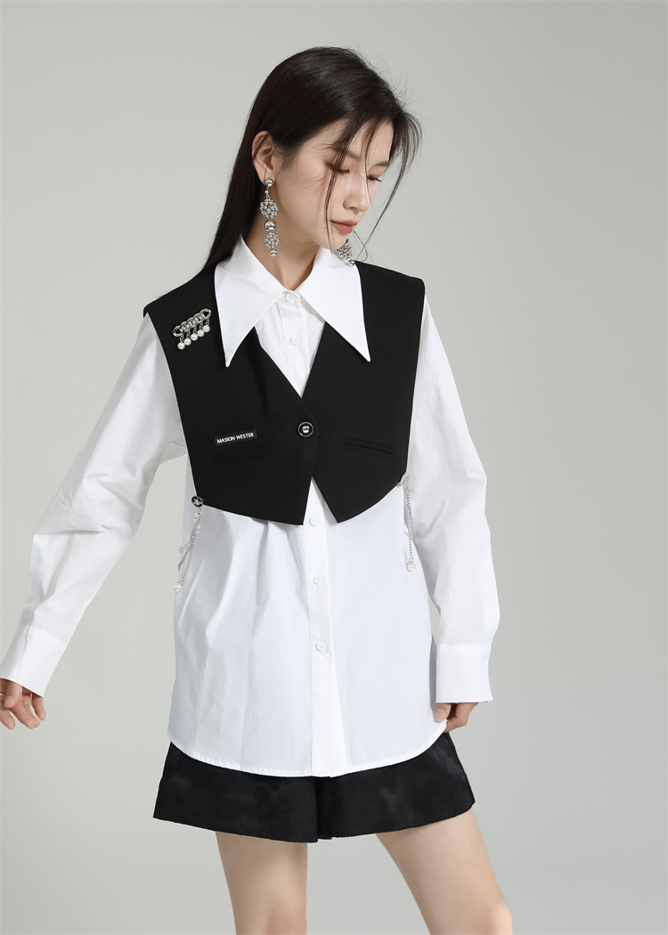 Pinched waist shirt waistcoat 2pcs set for women