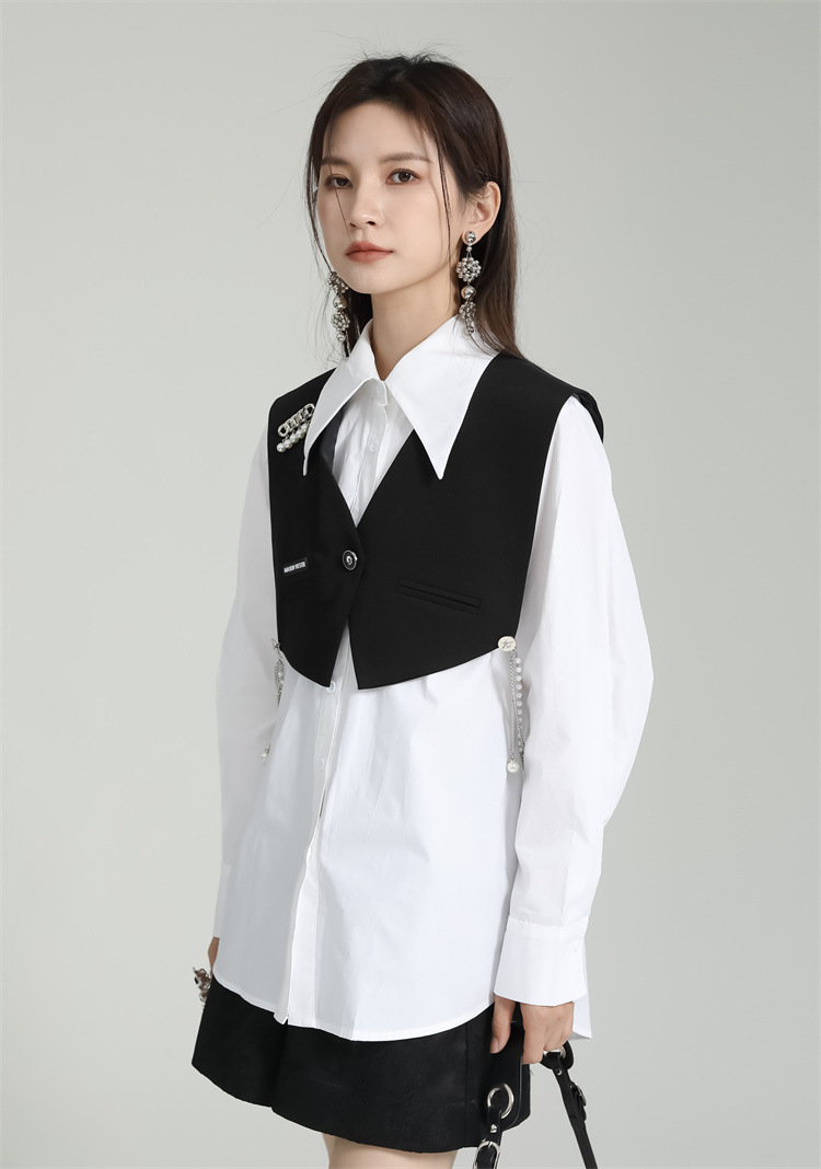 Pinched waist shirt waistcoat 2pcs set for women