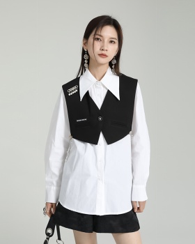 Pinched waist shirt waistcoat 2pcs set for women