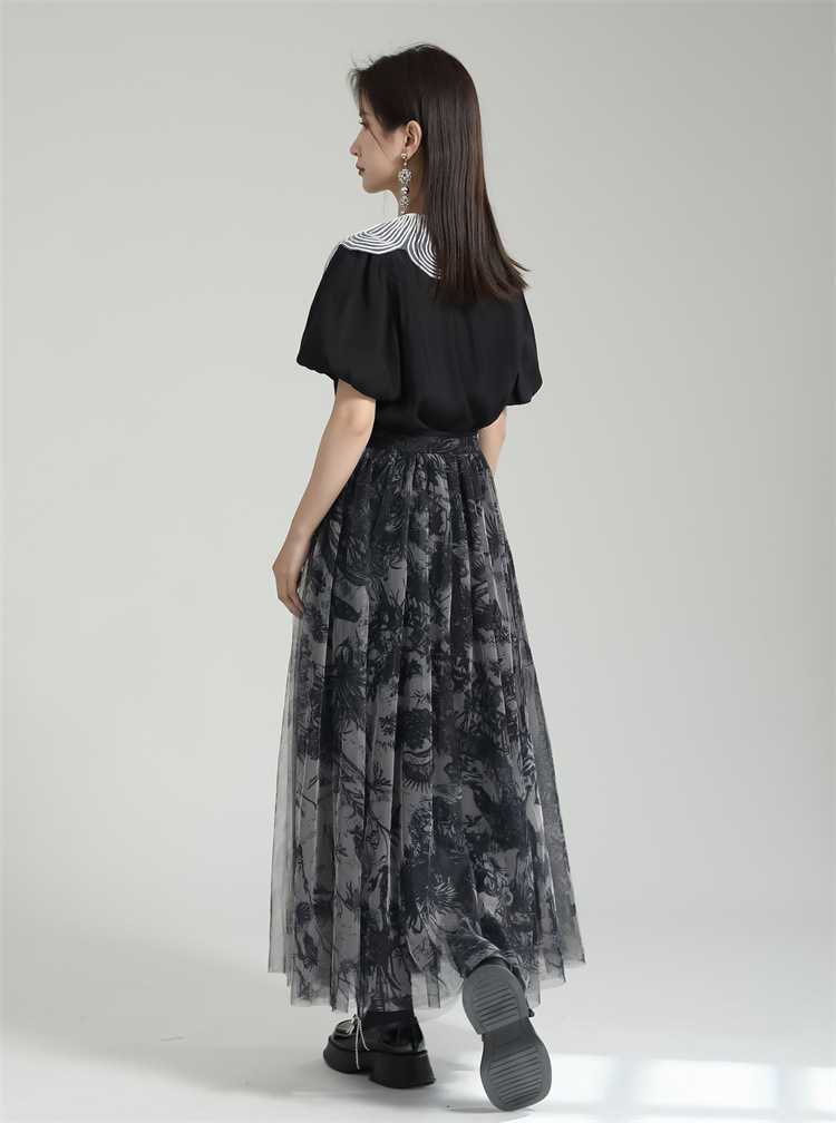 Printing summer long dress high waist skirt 2pcs set