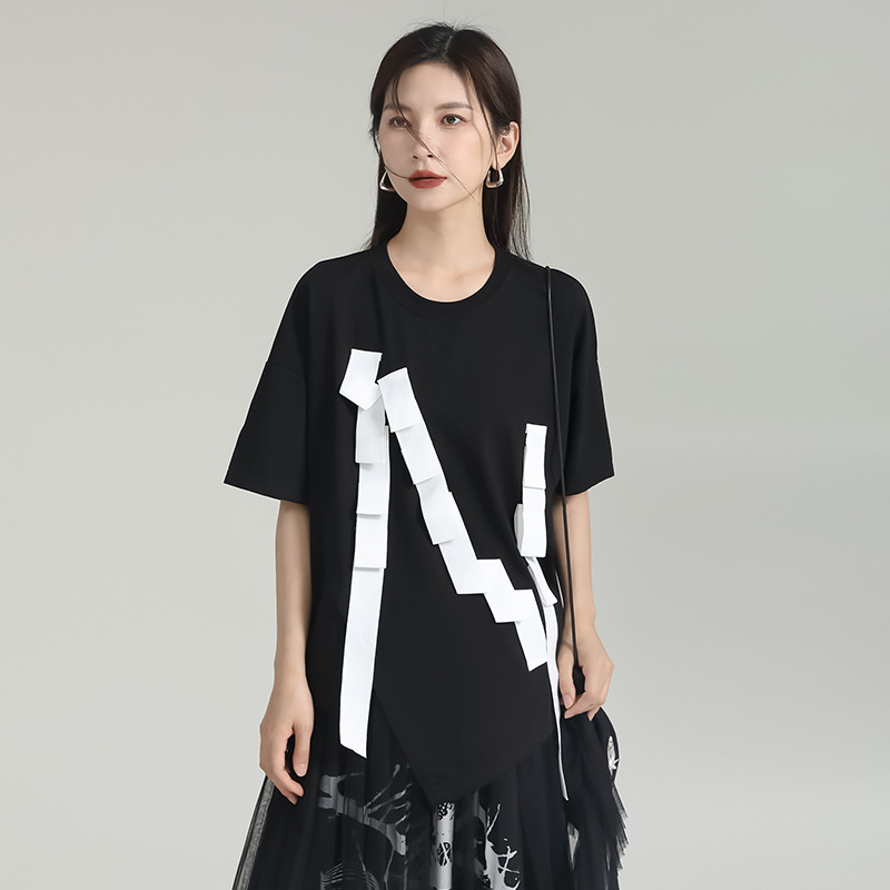 Ribbon loose tops short sleeve T-shirt for women