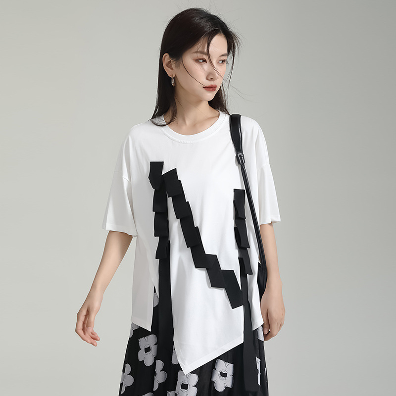 Ribbon loose tops short sleeve T-shirt for women