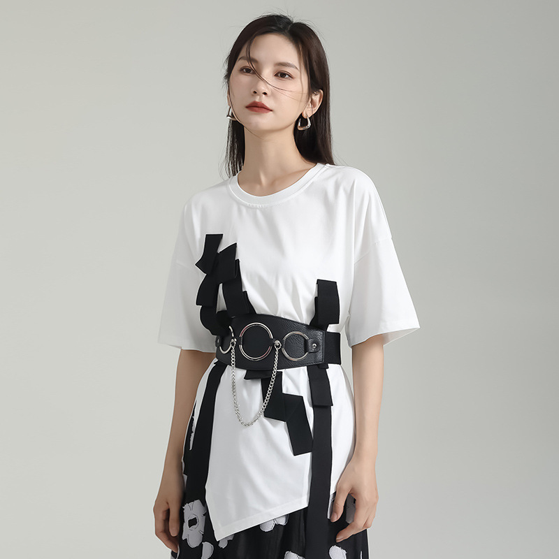 Ribbon loose tops short sleeve T-shirt for women