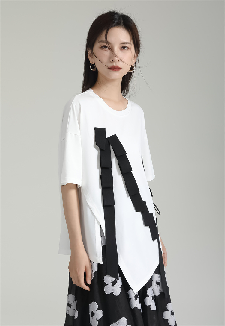 Ribbon loose tops short sleeve T-shirt for women