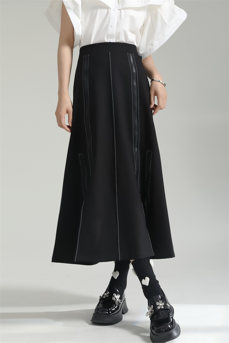 Long zip slim black high waist temperament skirt