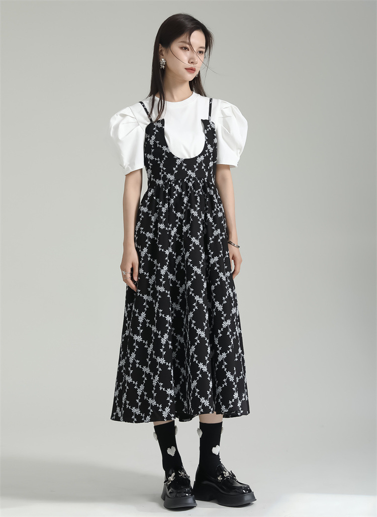 Floral sling lady dress summer big skirt skirt 2pcs set
