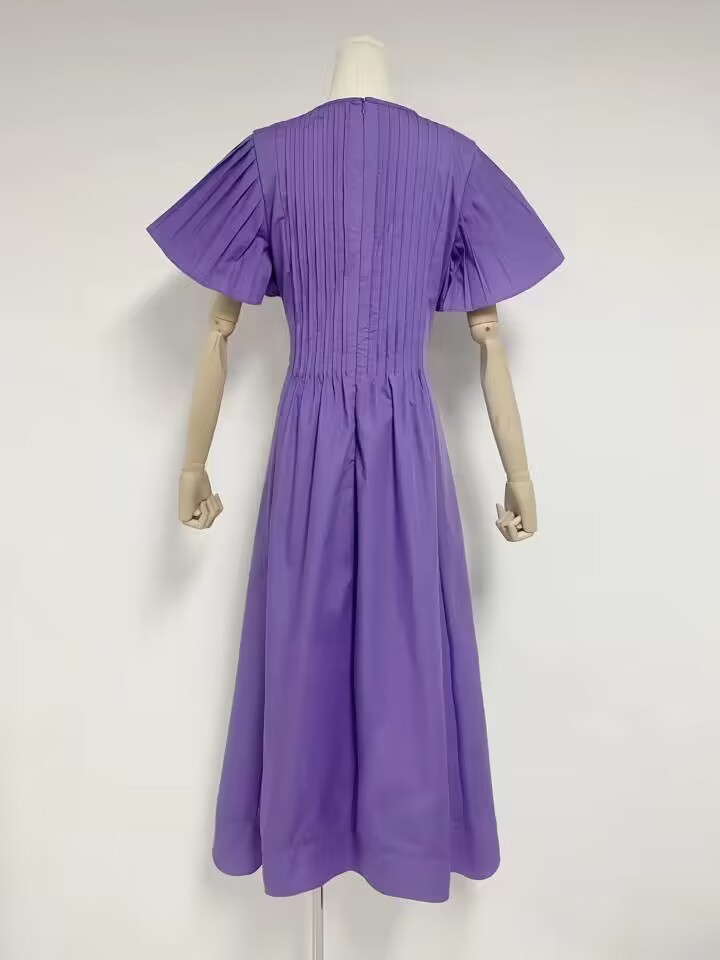 Summer purple long dress France style round neck dress