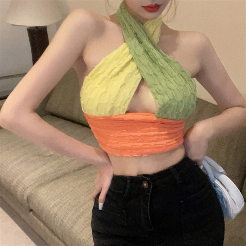 Sexy sling V-neck slim halter fashion stitching vest