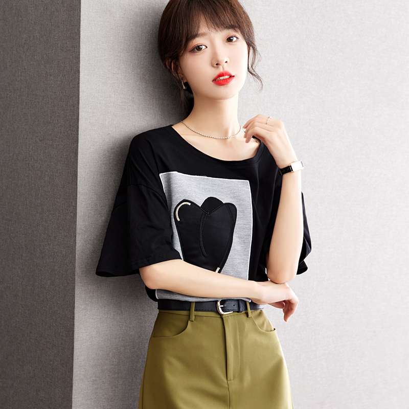 Splice short sleeve tops Korean style T-shirt for women