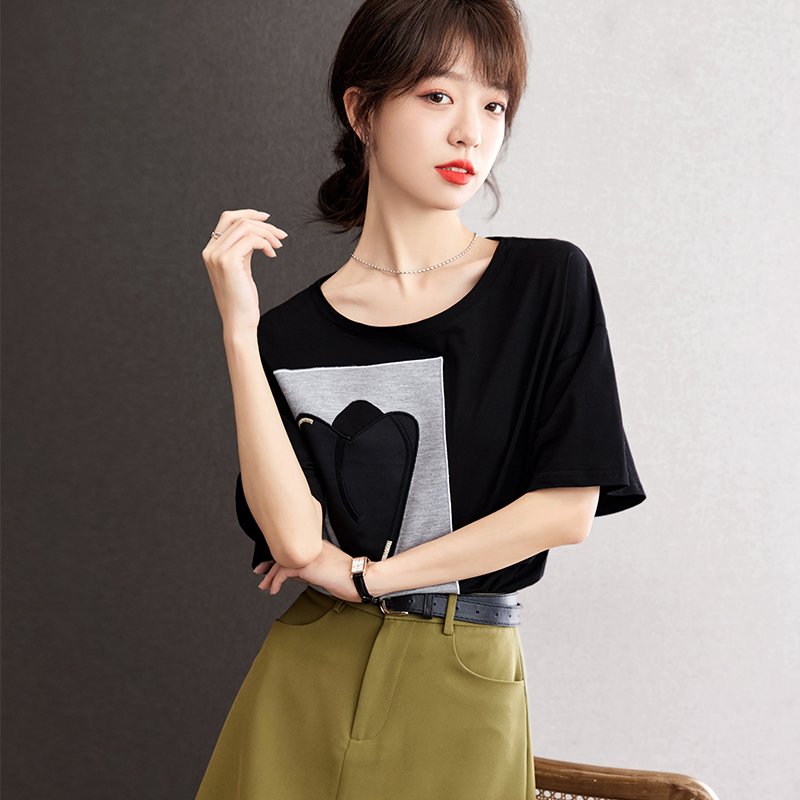 Splice short sleeve tops Korean style T-shirt for women