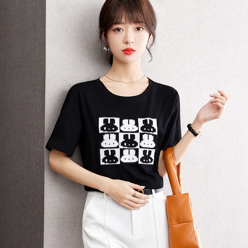 Rabbit Casual pure cotton summer T-shirt for women