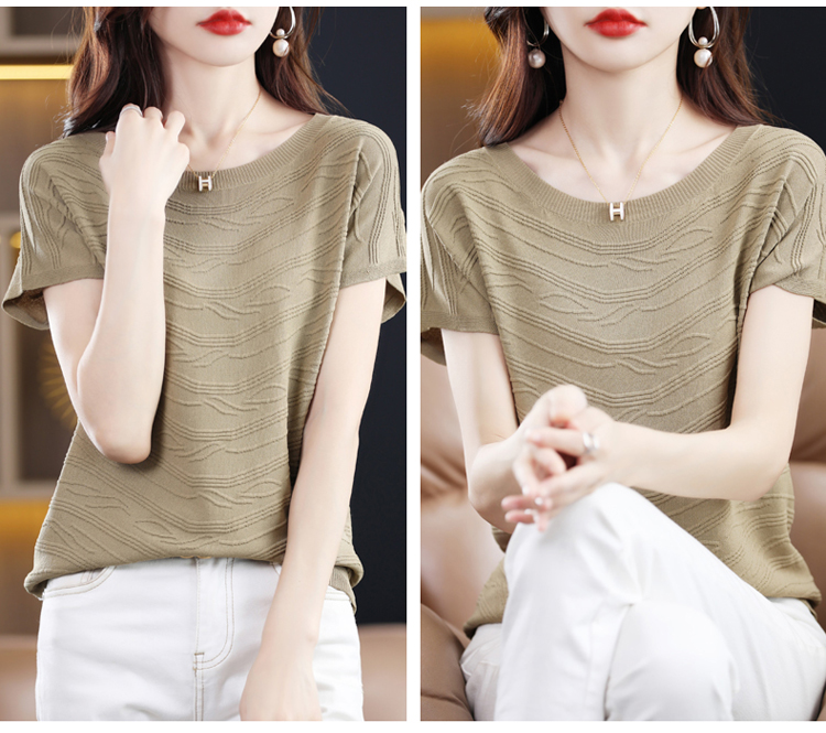 Thin round neck T-shirt all-match tops for women