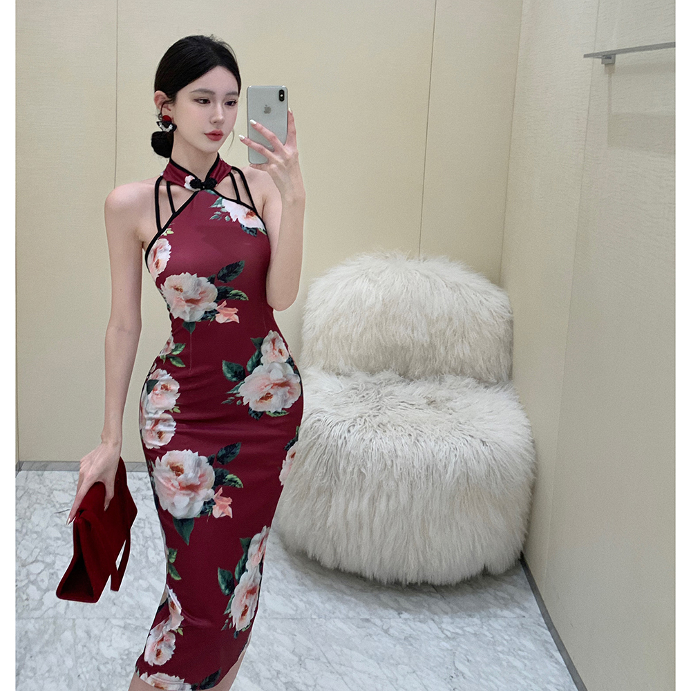 Halter maiden dress package hip cheongsam for women