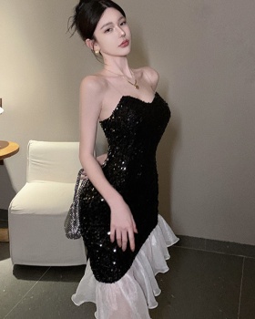 Package hip black-white dress slim evening dress for women