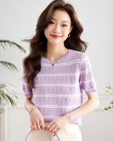 Stripe thin sweater mixed colors ice silk tops for women