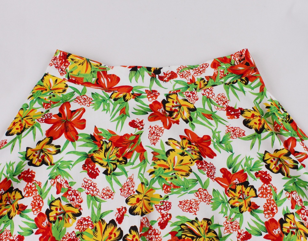 Big skirt flowers pinched waist pure cotton printing skirt