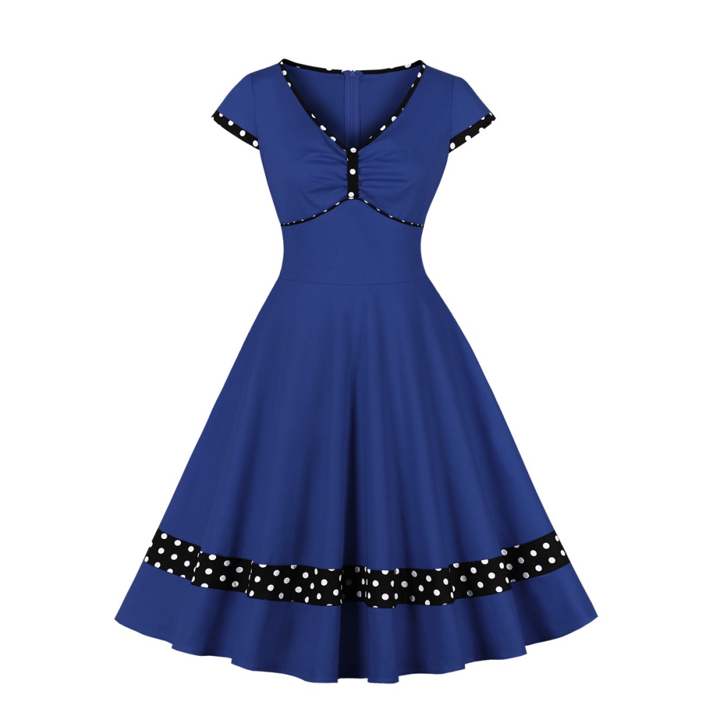 Retro summer short sleeve polka dot dress for women