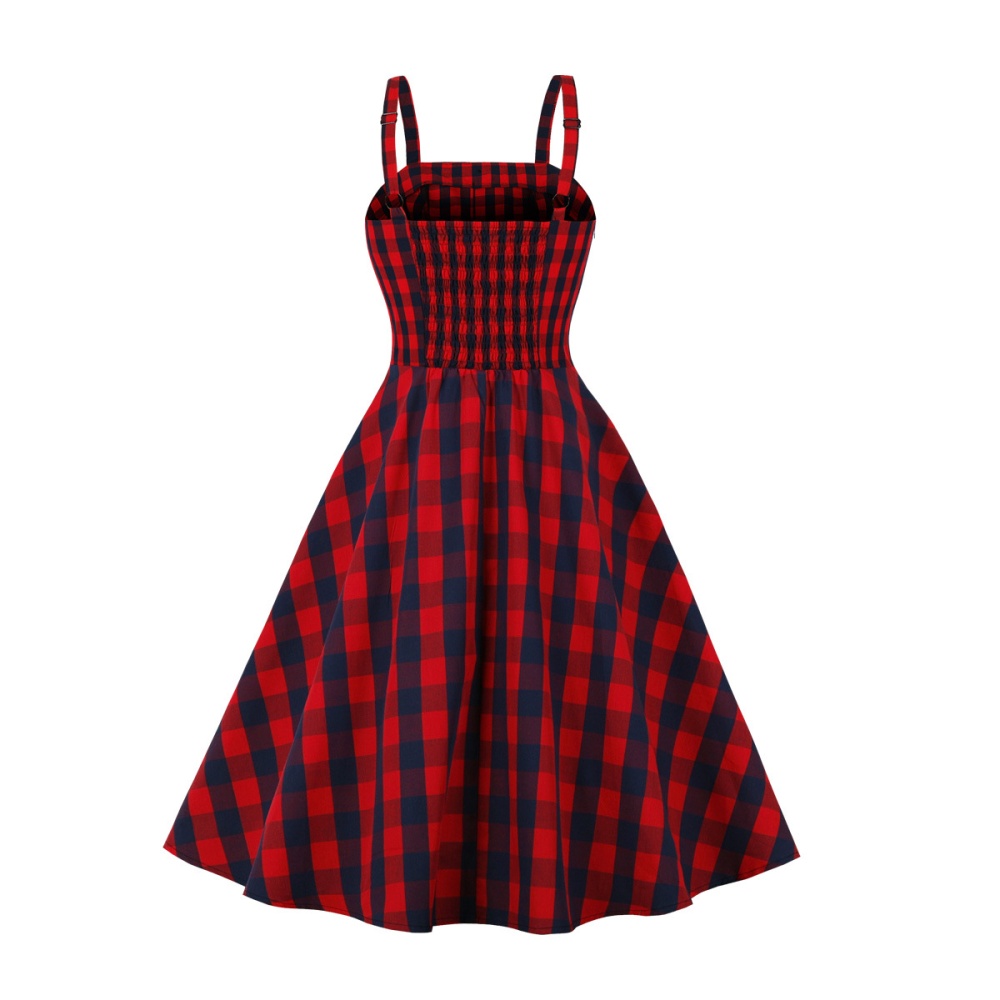 Sling big skirt sexy long plaid dress