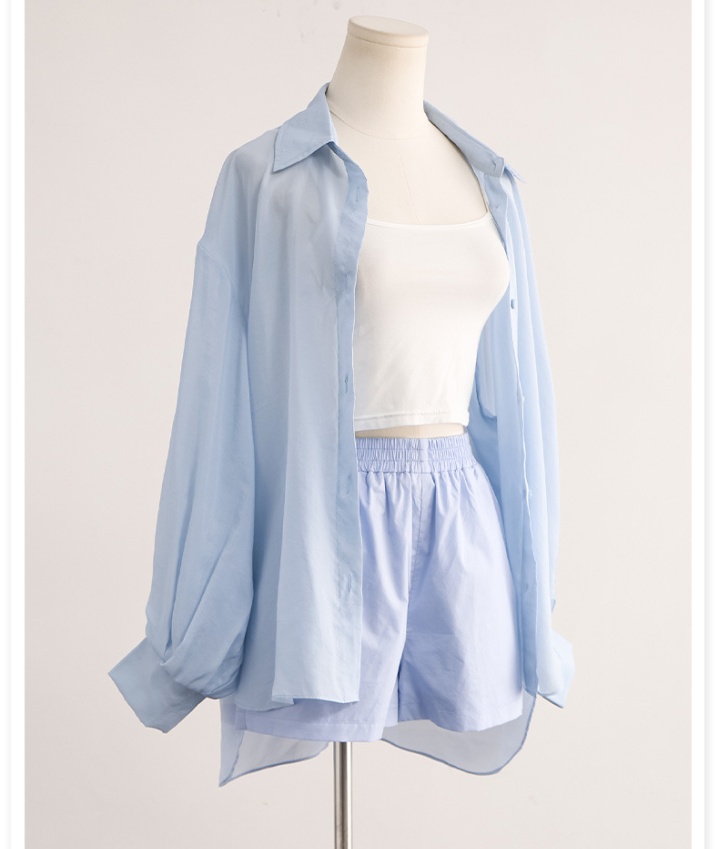 Lantern straight shirt blue fashion shorts a set for women