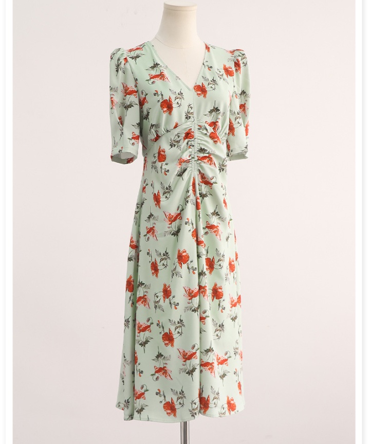 Retro printing long France style dress for women