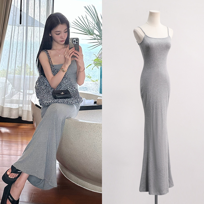 Inside the ride sling knitted gray dress