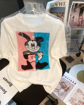 Mickey round neck cardigan summer ice silk sweater for women