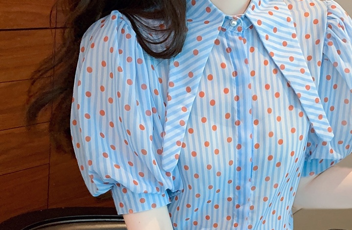 Summer polka dot chiffon shirt retro slim tops