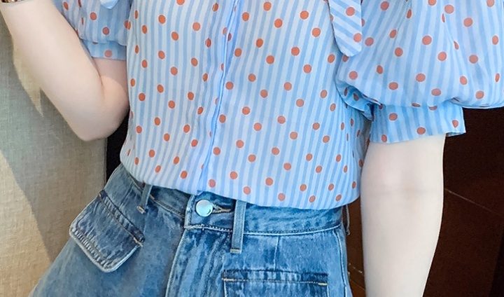 Summer polka dot chiffon shirt retro slim tops
