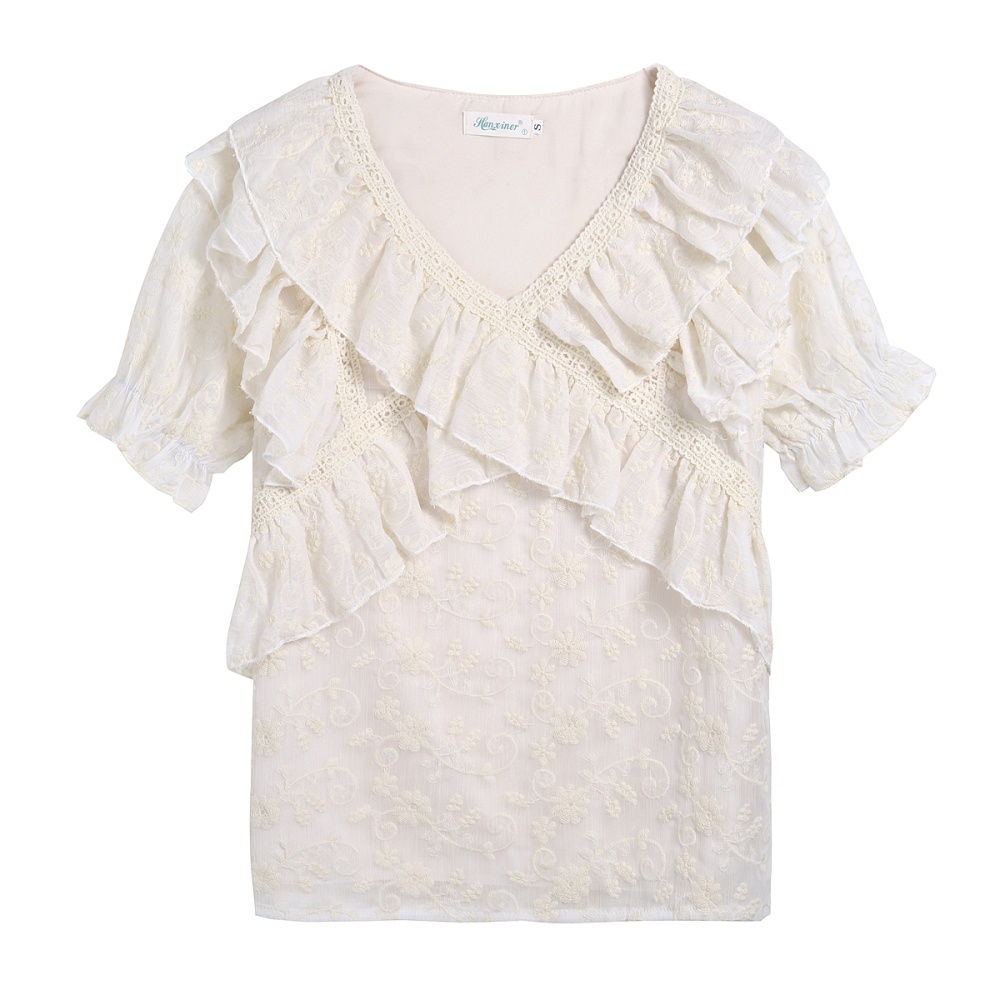 Summer short sleeve small shirt V-neck tops for women