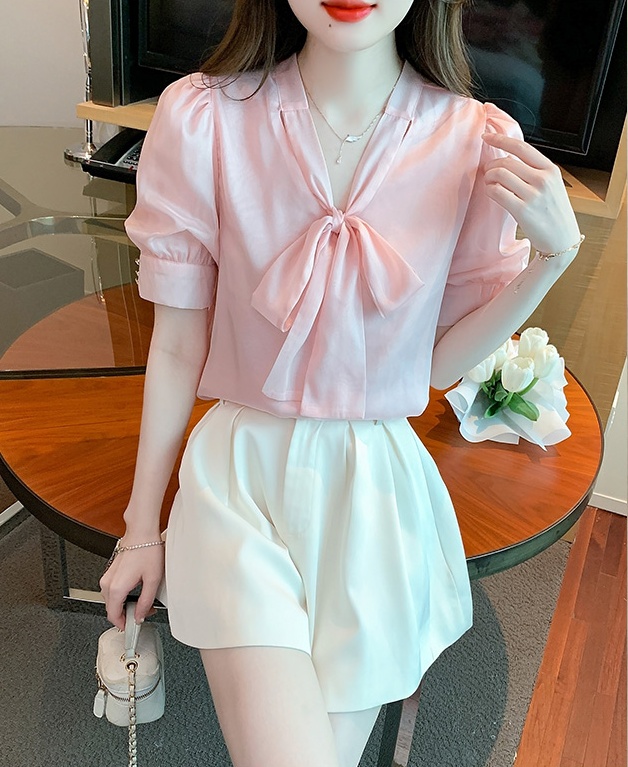France style bow tops summer shirt for women