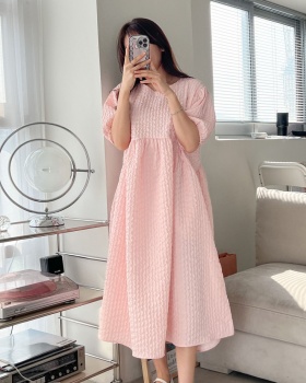 Sweet simple summer Korean style puff sleeve dress