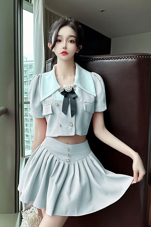 Fashion and elegant tops short skirt 2pcs set