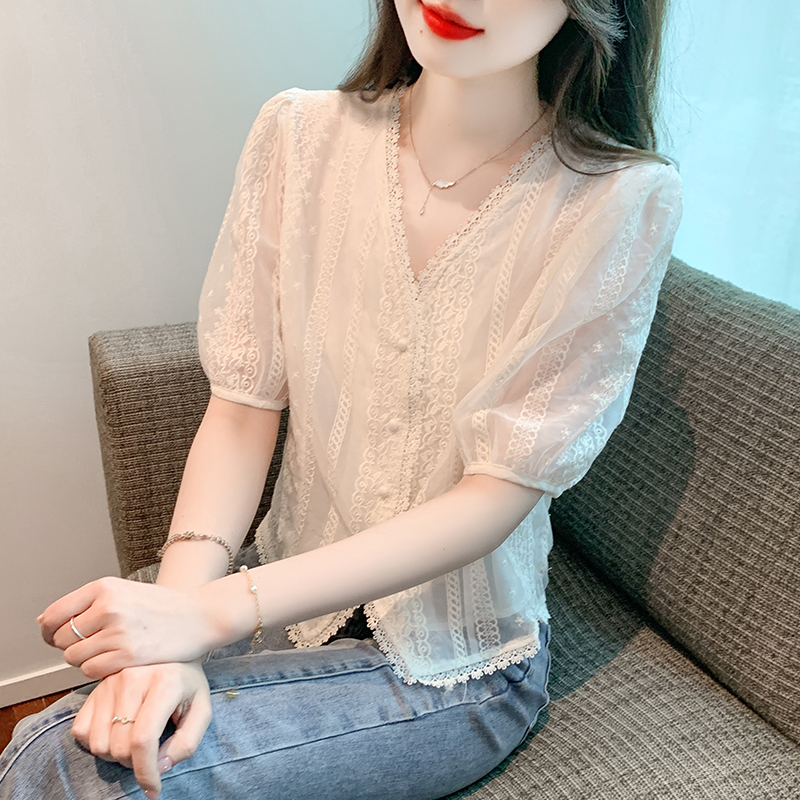 Korean style embroidered tops all-match shirt for women
