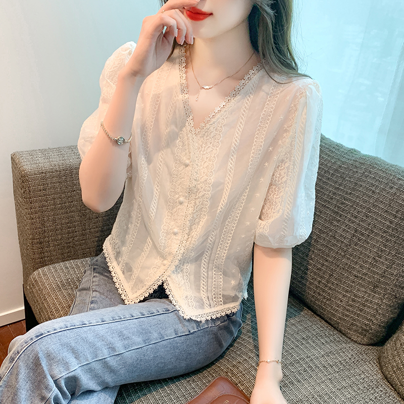 Korean style embroidered tops all-match shirt for women