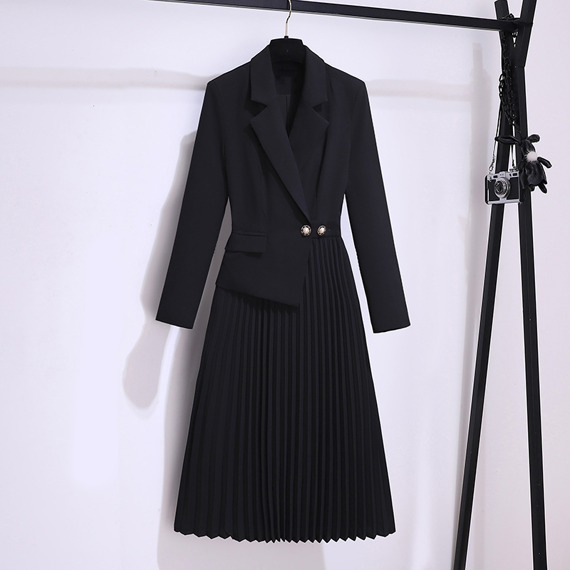 Temperament Pseudo-two dress black business suit for women