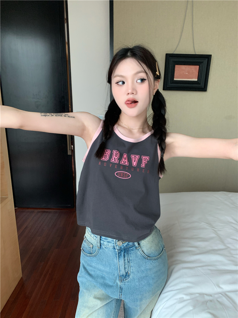 Korean style printing T-shirt letters all-match vest