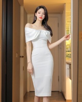 Long Korean style summer flat shoulder fashion dress