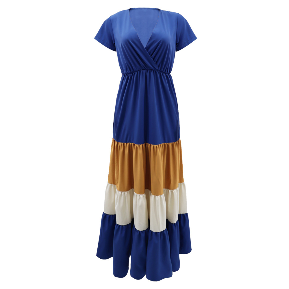Mixed colors European style short sleeve long dress