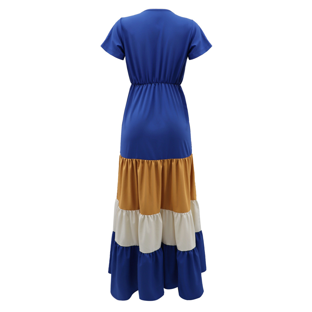 Mixed colors European style short sleeve long dress