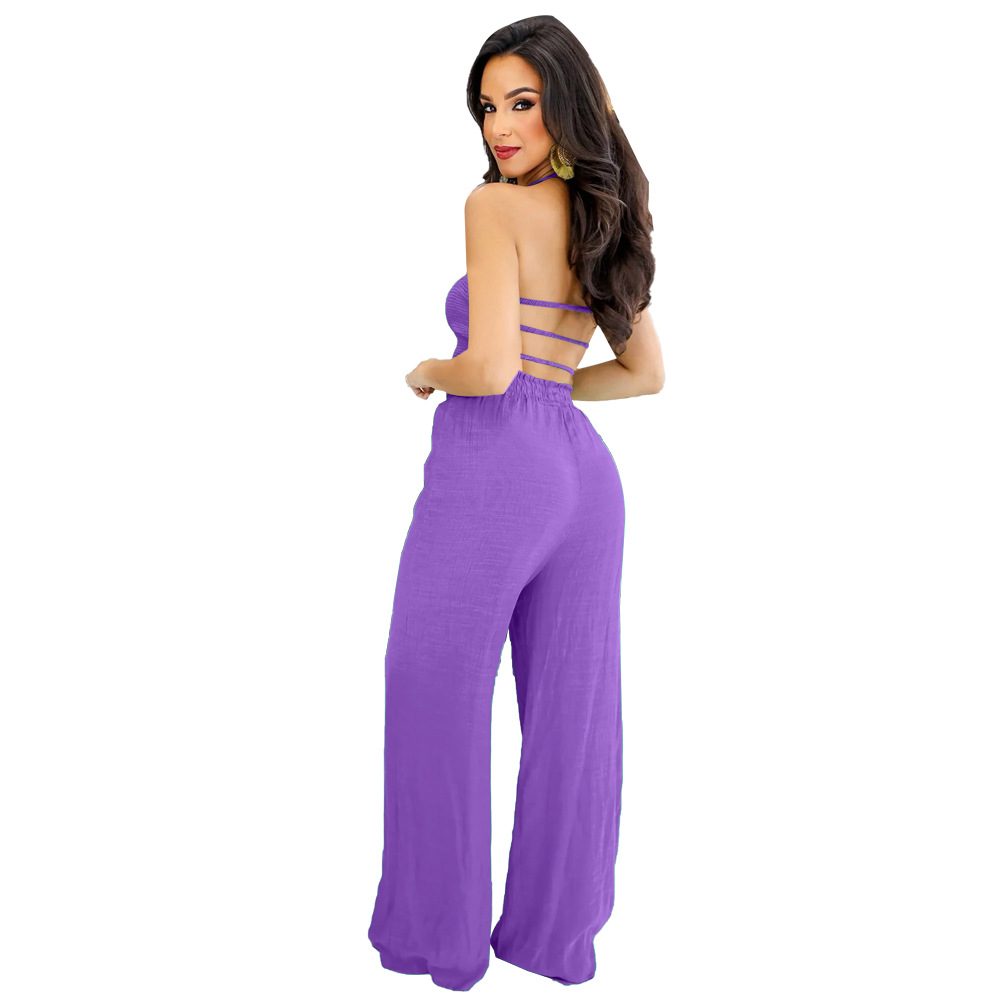 Halter sexy straight bandage wrapped chest jumpsuit