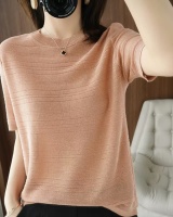 Short sleeve ice silk summer tops thin short sweater for women