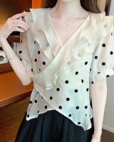 Short sleeve flocking tops polka dot summer shirt for women