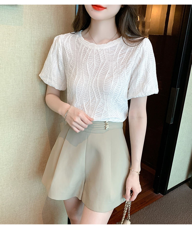 Short sleeve summer puff sleeve fold tops