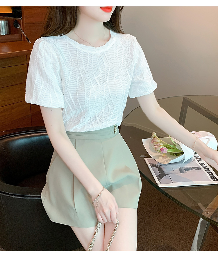 Short sleeve summer puff sleeve fold tops