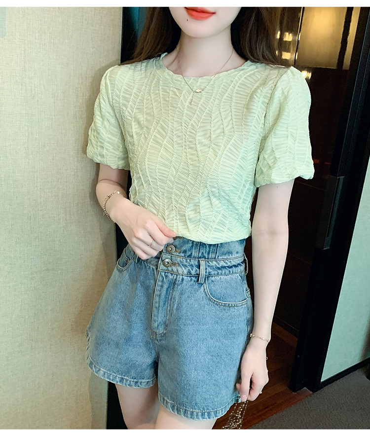 Short sleeve summer puff sleeve fold tops