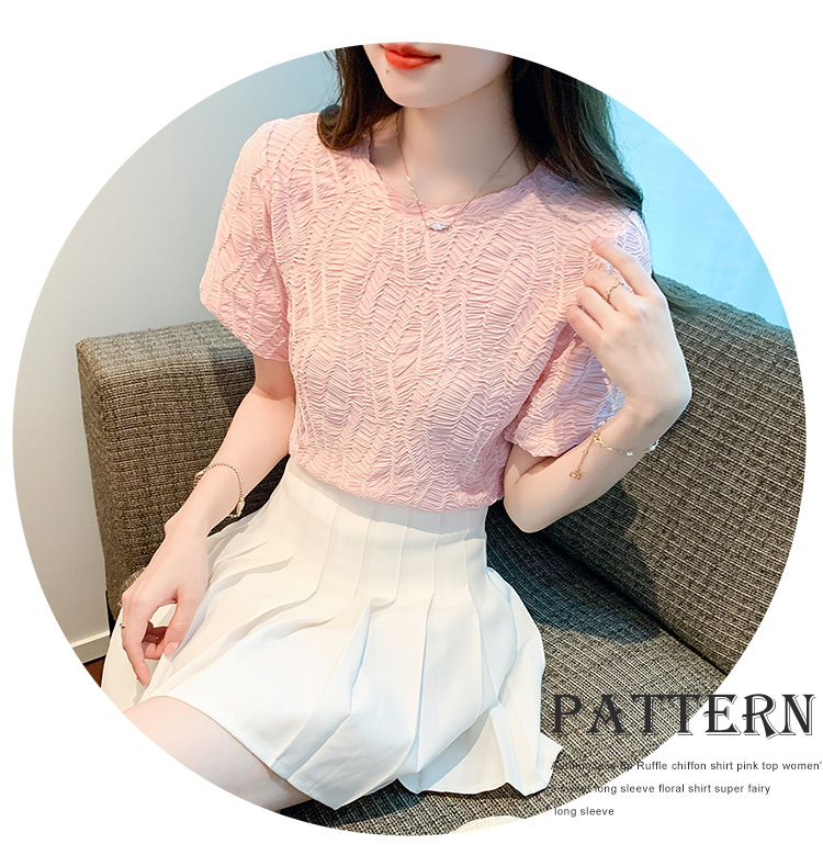 Short sleeve summer puff sleeve fold tops